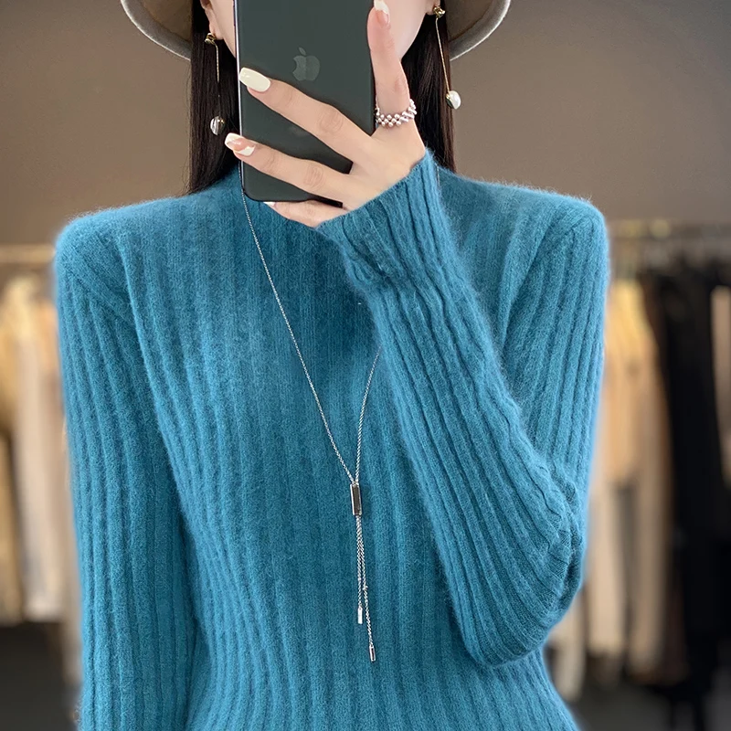 

DjzDsm 100% mink velvet top sweater Knitted long sleeve 2023 new half turtleneck jumper clothing loose warm sweater