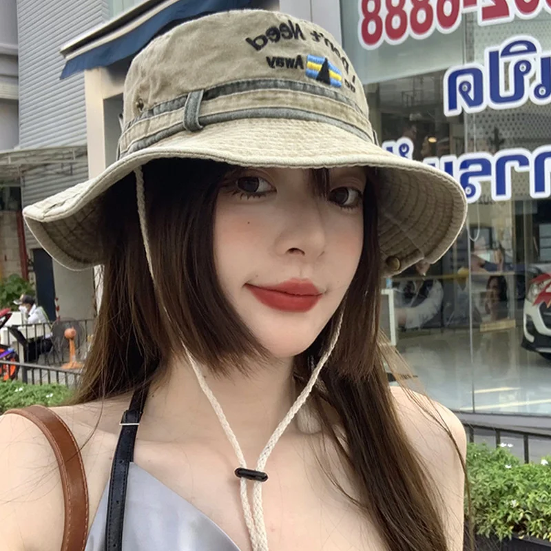 남녀공용 워싱 코튼 버킷 모자, 레터 자수 파나마 모자, 낚시 사냥 모자, 태양 보호 모자, 야외 태양 모자, 여름