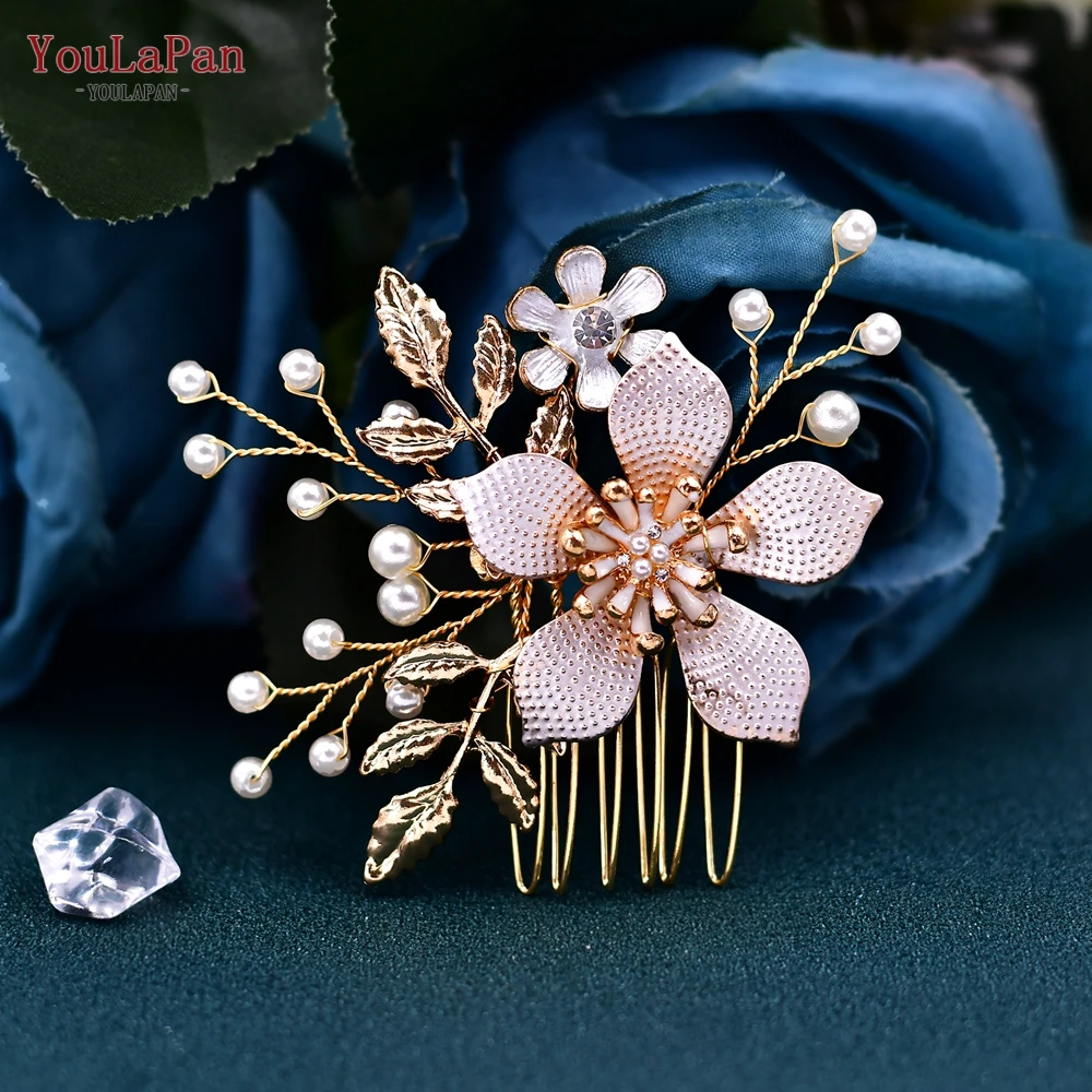 YouLaPan HP359 Crystal Bride Wedding Hair Comb Hair Accessories Alloy Flower Bridal Comb for Women Girls Clips Headdresses