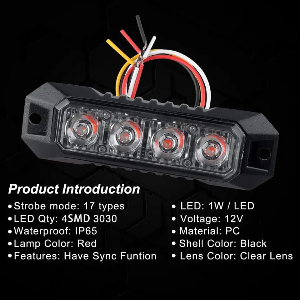yifengshun 4 x 20 ledlicht, radiatorgrille, auto, 18 modi, stroboscoop, noodgeval, knipperlicht, amberkleurig, met afstandsbediening, draadloos, voor 12-24 V, auto's, vrachtwagens, bestelwagens