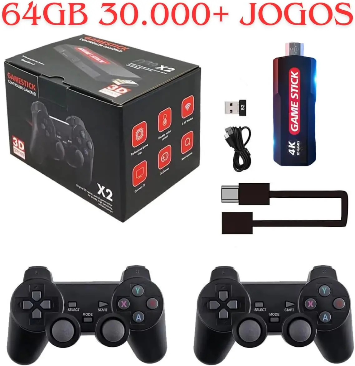 

Game Stick 4k X2 64GB 30K+ Jogos Super Nintendo, Play 1, PSP, Atari, Game Boy e outros