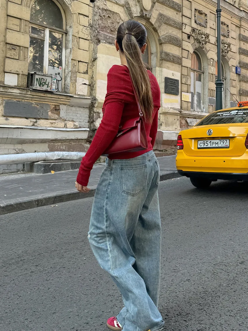 Knit Sweater Pullover Top For Women Fashion Off-Shoulder Slim Casual High Waist Cropped T-shirt Female Knitwear Pullover