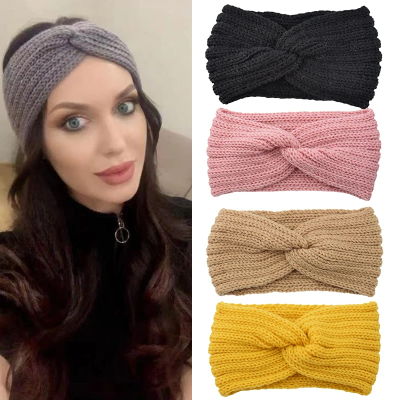 

Hair Bands for Women Headband Solid Color Elastic Twisted Knitted Turban Headwrap Winter Girls Hairband Fashion Hair Accessories