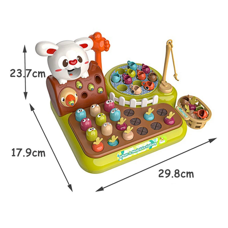 Toddler Montessori Toy Fishing Whac A Mole Pull Carrot Feeding 4-In-1 Multifunctional Music Toy Learning Educational Baby Gift 6