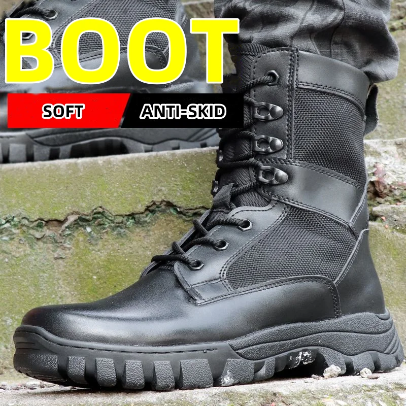 

Fashion Men's Black Boot Army Military Training Combat Tactical Boots Outdoor Hiking Climbing Walking Anti-collision Toe Shoes