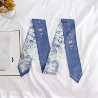 New Summer Print Flower Small Scarf Handle Bag Ribbons Fashion Head Scarf Small Long Skinny Scarves Headbands Scarf For Women 4