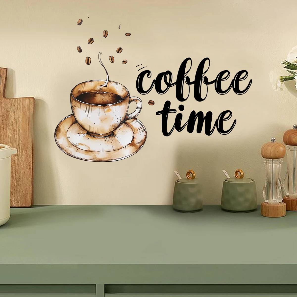 Coffee Time Wall Sticker Coffee Beans Retro Style Cafe Wall Decoration Sticker 1pc
