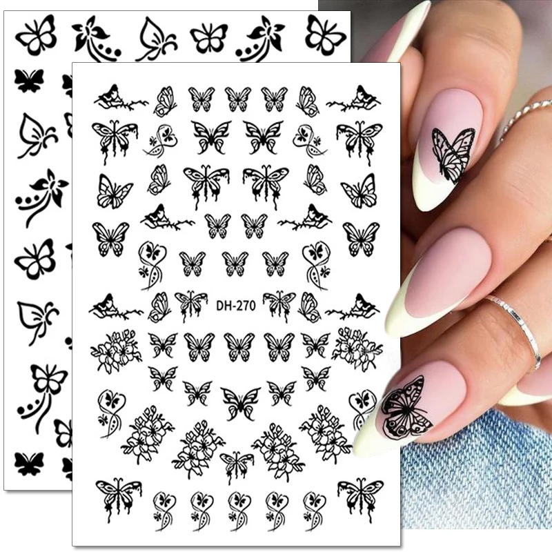 

Hollow Black Butterfly Pattern 3D Nail Stickers Flowers Leaves Designs Nail Decals Self-Adhesive Manicure DIY Nail Decoration