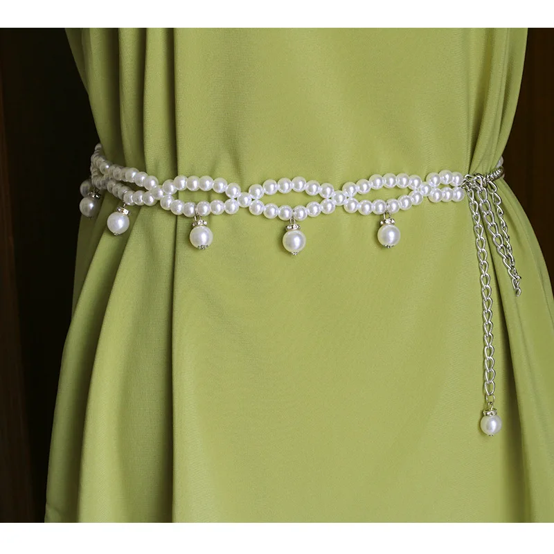 

Ladies Designer Waist Belts Pearl Tassel Pendant Decorative Belt Waist Chain for Girls Dress Jeans Clothing Accessories