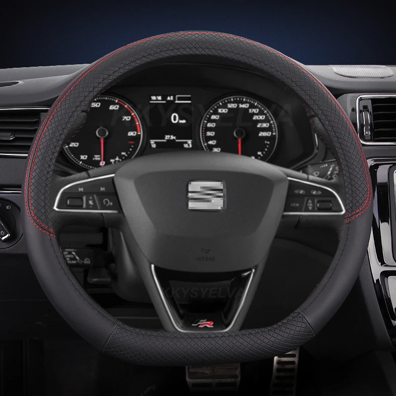 Microfiber Leather Car Steering Wheel Cover Nonslip 38cm For Seat Tarraco Arona Ateca