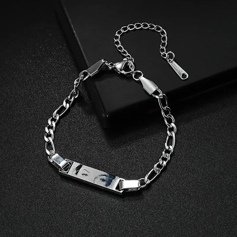 Bracelet Photo Personnalisable En Acier Inoxydable - Gravure Photo, Texte, Pour Couple, Cadeau Sentimental