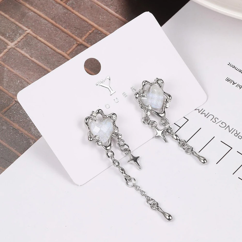 Irregular Heart Tassel Star Earrings Gothic Personality Y2K Drop Earrings Accessories Trendy Jewelry Gifts For Girl Women