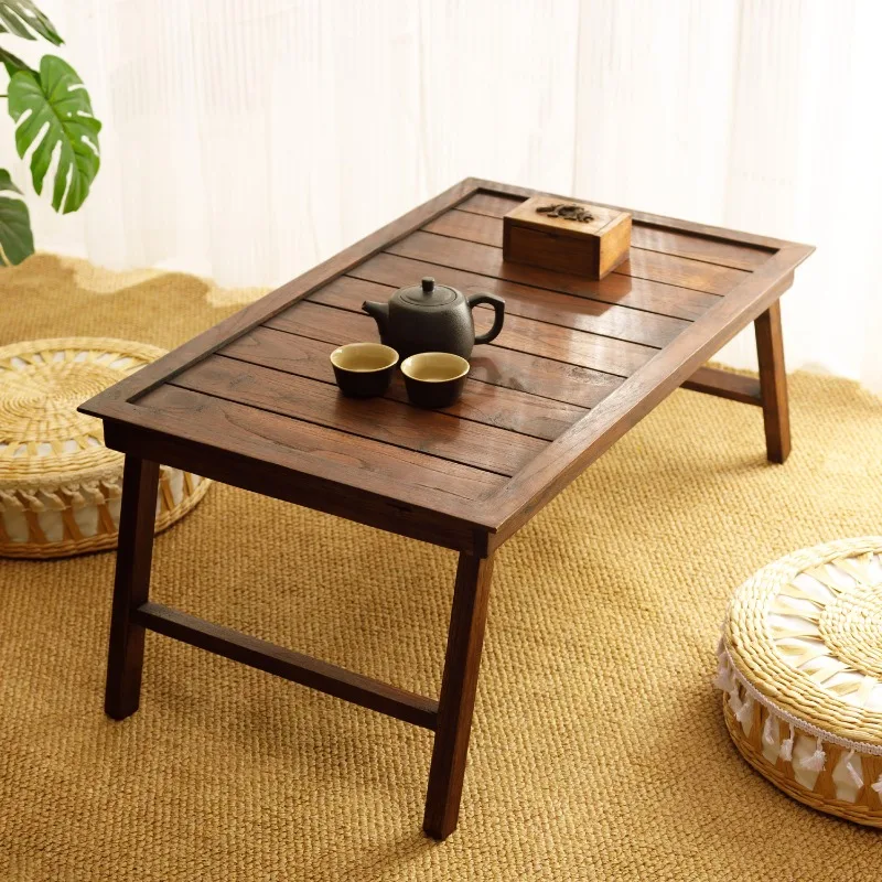 Folding Bamboo Tea Table, Portable Low Coffee Table for Small Space, Floor Desk for Bedroom Balcony, Easy Storage Kotatsu Table
