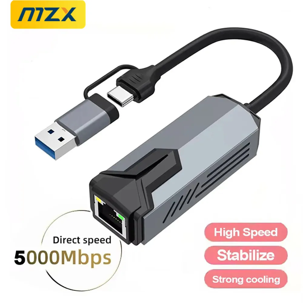 MZX 5000Mbps 네트워크 카드 어댑터 USB 3.0 A 타입 C 5G 2.5G RTL8156 RJ45 Lan 이더넷 유선 기가비트 컨버터 노트북 네트워킹