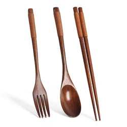 Eco - Friendly Wooden Spoon and Fork Set - Natural Oval Design for Cooking and Dining (Brown  a set)