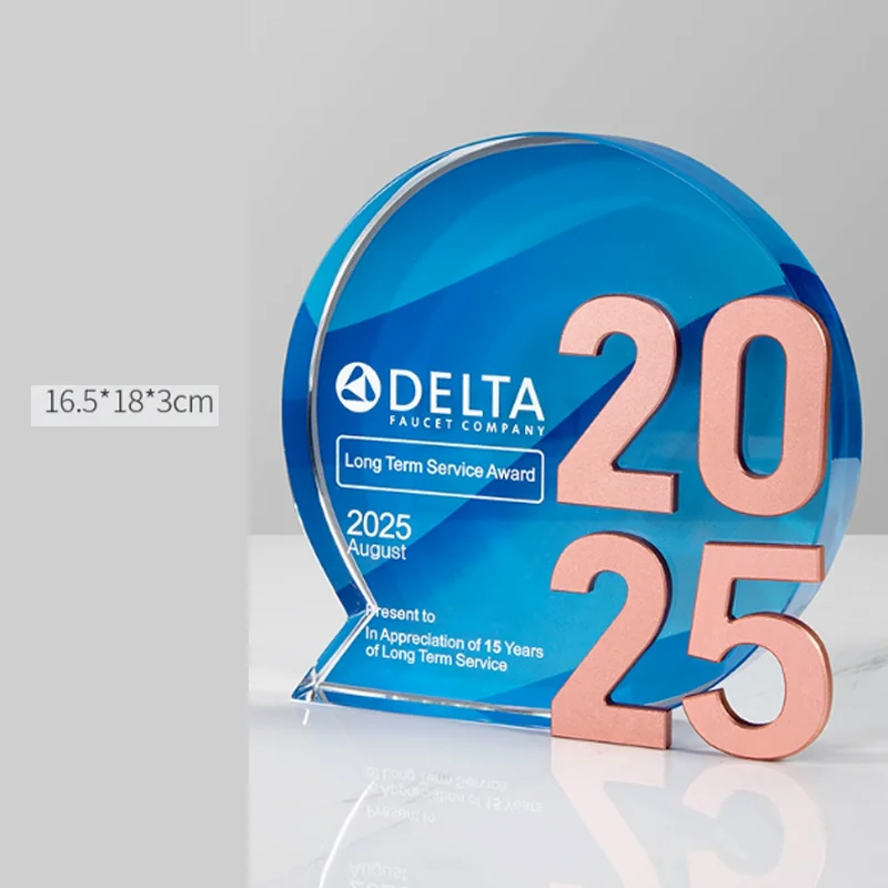 Customized Color Printed Circular Hexagonal Shape Crystal Trophy, 2025 Year High-End Metal Medal Outstanding Employee Award, 1Pc