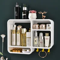 Wall-mounted Cosmetic Storage Box Free Punching Dust-proof Bathroom Wall Rack Makeup Organizer Lipstick Skincare Containers 1