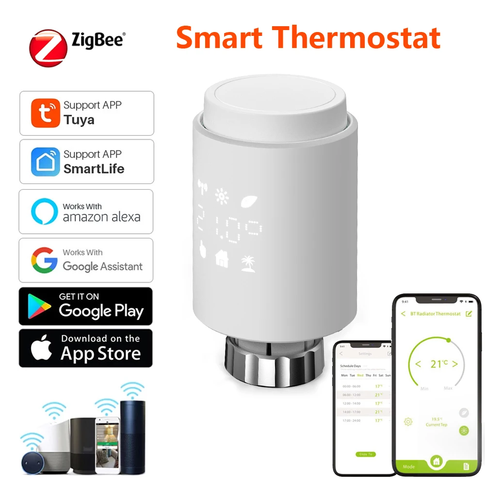 

Zigbee Tuya Smart Home TRV Thermostat Valve Radiator Actuator Smart Life APP Remote Control Works with Gateway Alexa Google