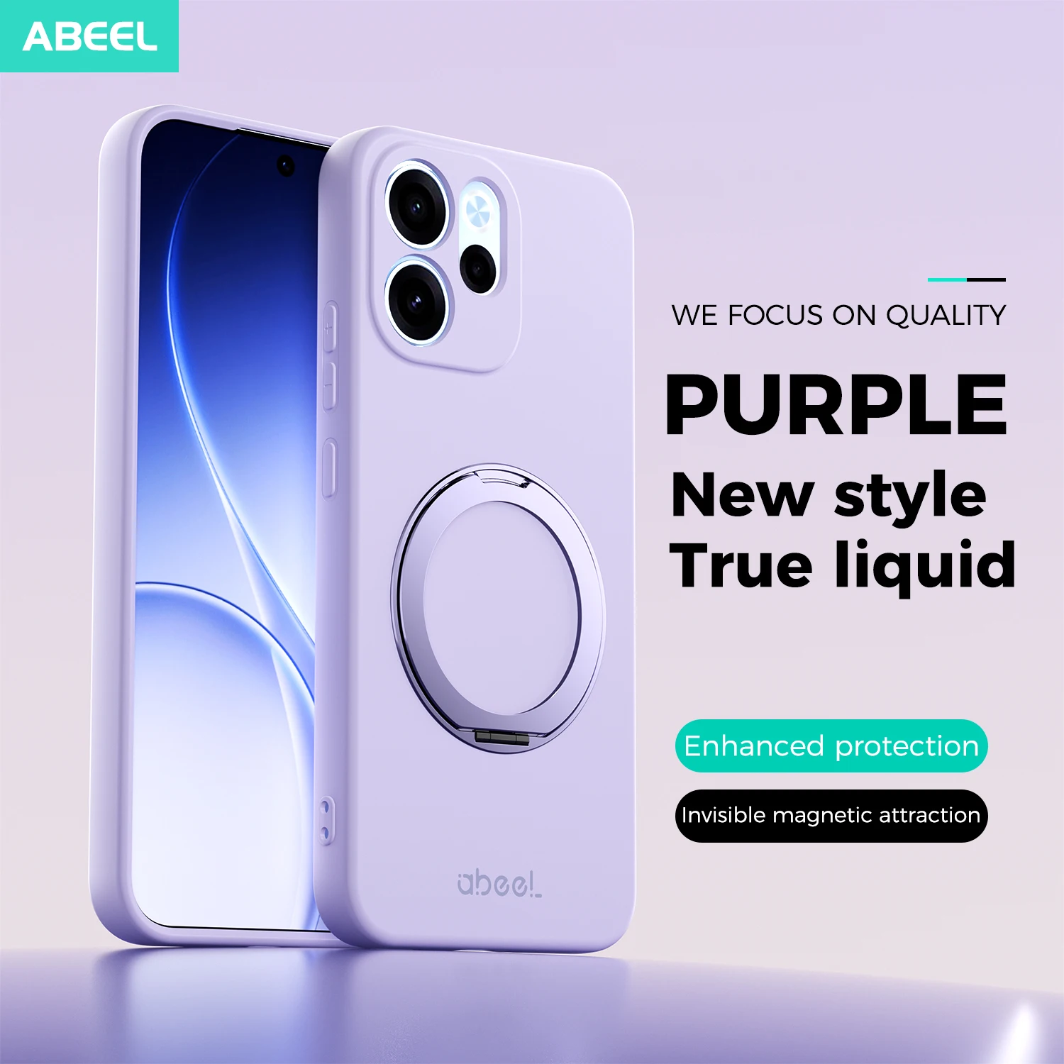 Sleek Metal Ring Magnetic Back Case - Liquid Silicone Cover