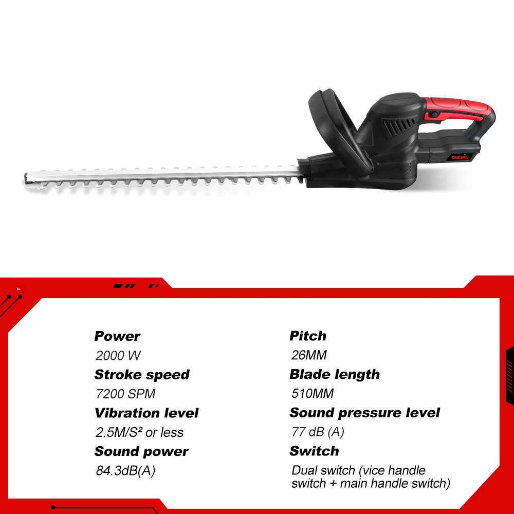 ONEVAN 2000W 51CM Brushless Hedge Trimmer Electric Cordless Garden Bushes Branch Cutting Power Tools For Makita 18v Battery 3