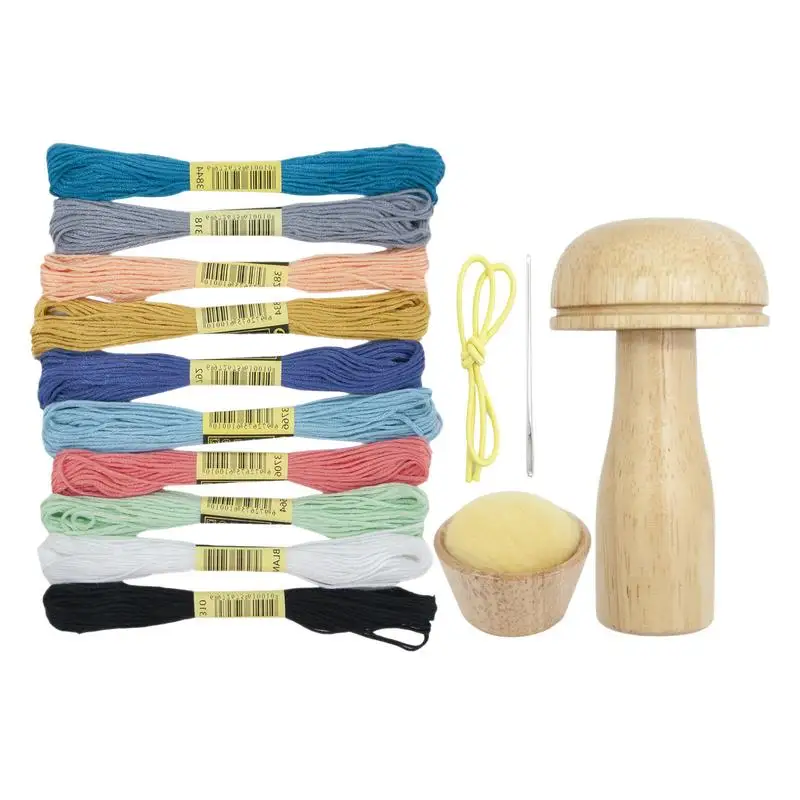 

Creative Darning Mushroom Patching Tools Sewing Wood Mending Device Lightweight Sewing Kits With Ten Different Color Threads