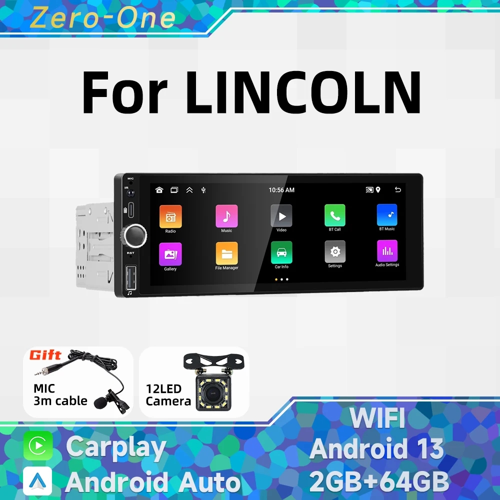 

Wireless Carplay Android Auto 1Din Radio Android Car Multimedia For LINCOLN 6.86" IPS Screen Stereo Head Unit Autoradio GPS Wifi