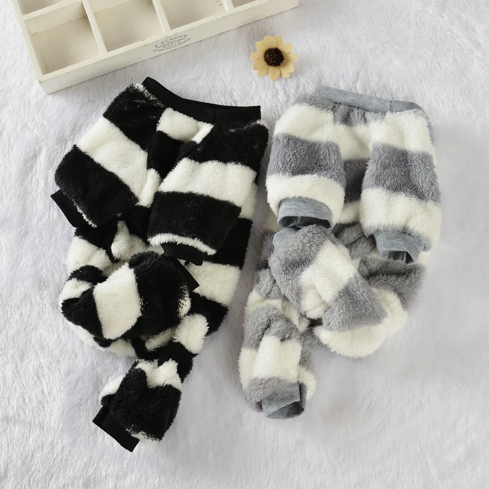 Soft Stripe Fleece Pet Dog Sweatshirts for Small Dogs Cat Winter Warm Clothes