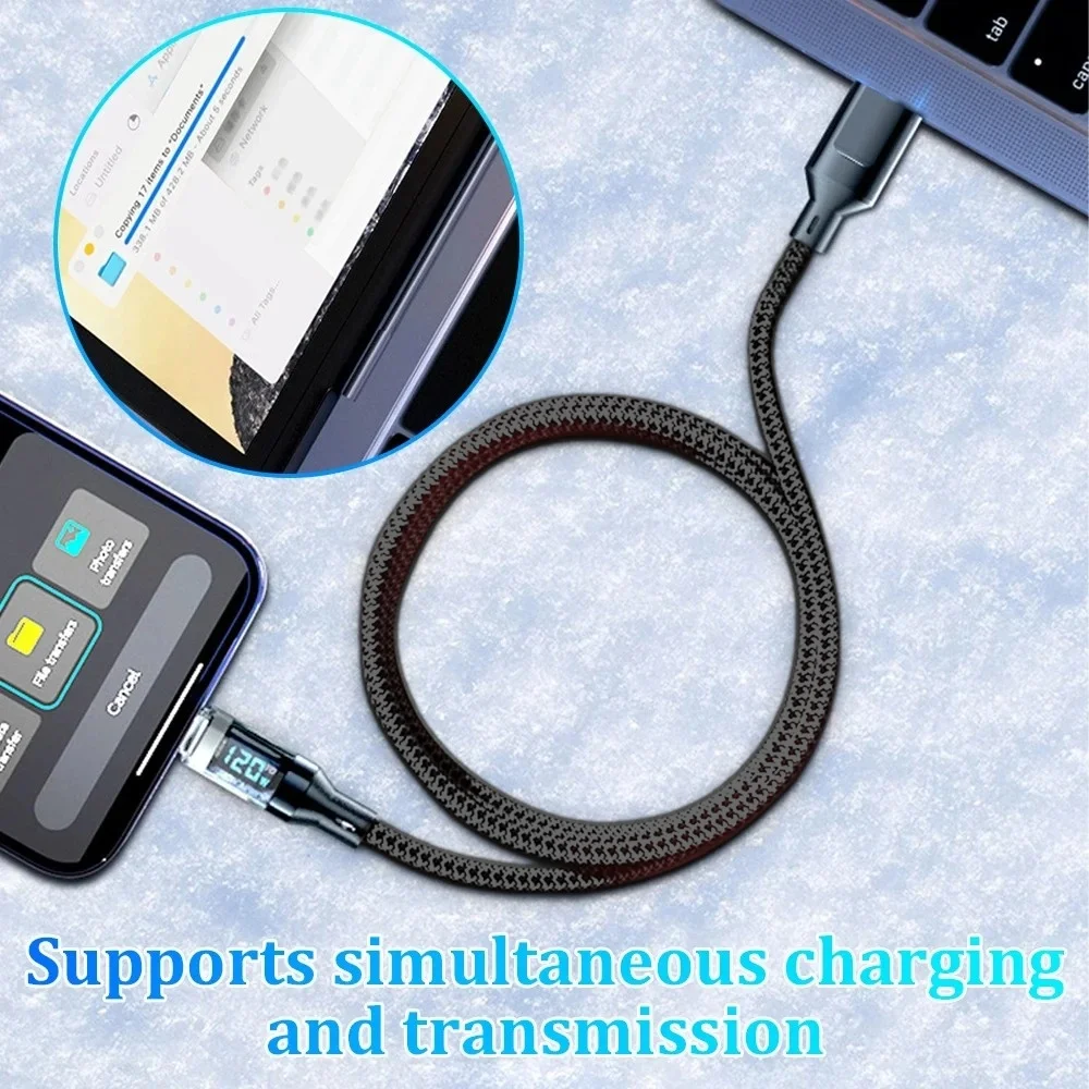 120W USB Type C Cable Super Fast Charging Cable With LED Display 100W PD Type-C Data Cord For Universal USB Charging USB C Cable