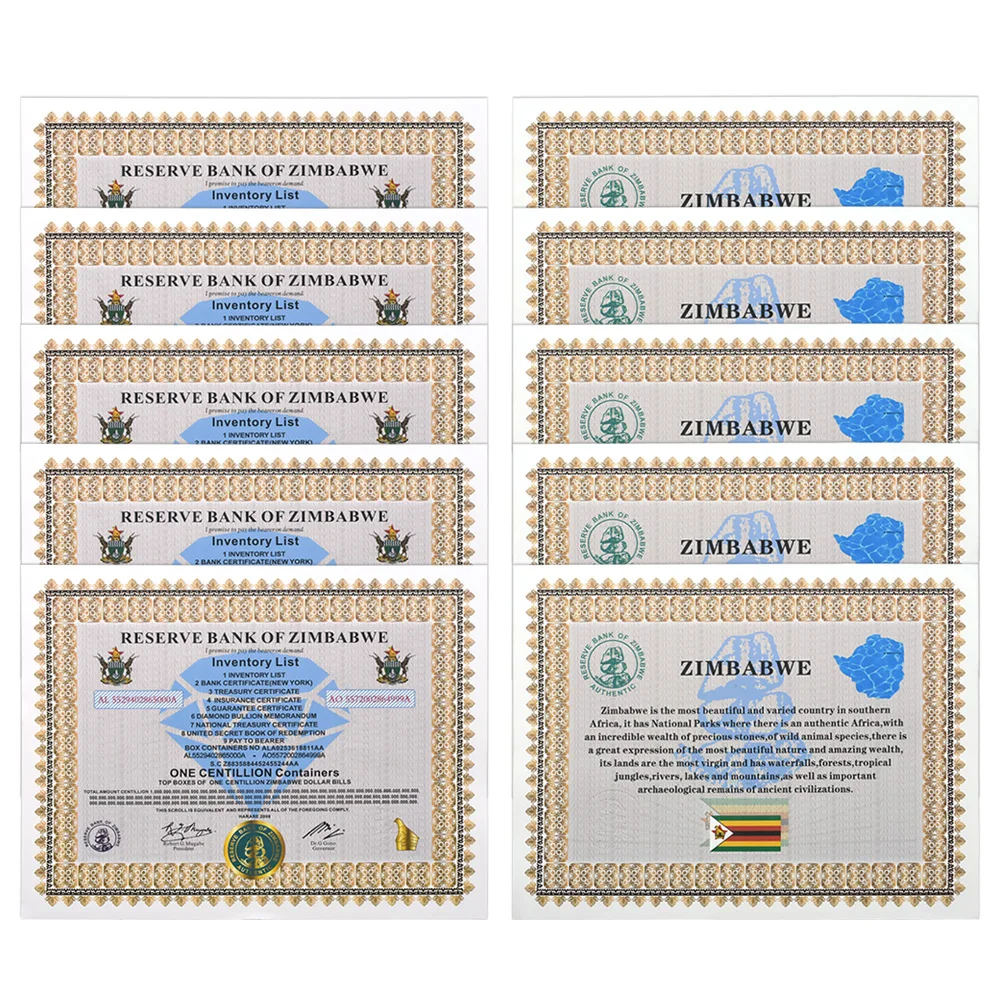 

10pcs/lot New Zimbabwe ONE CENTILLION Containers Commemorative Coupon Banknotes with Serial Number Business Gifts