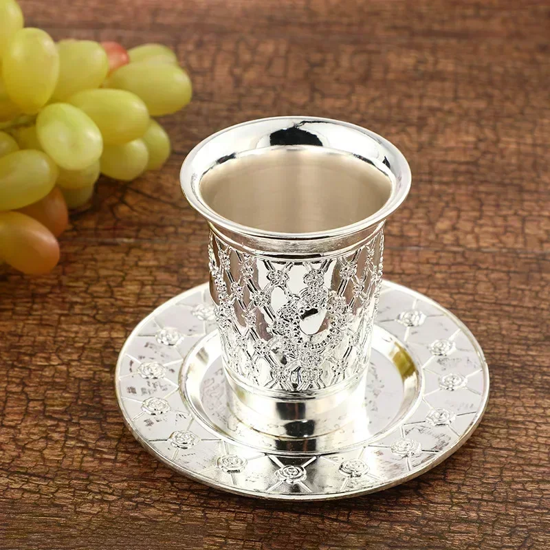 BOKER-TOV SHALOM Silver Plated Kiddush Cup & Saucer Set – Elegant Grape Design For Shabbat, Passover, Holidays - View #12