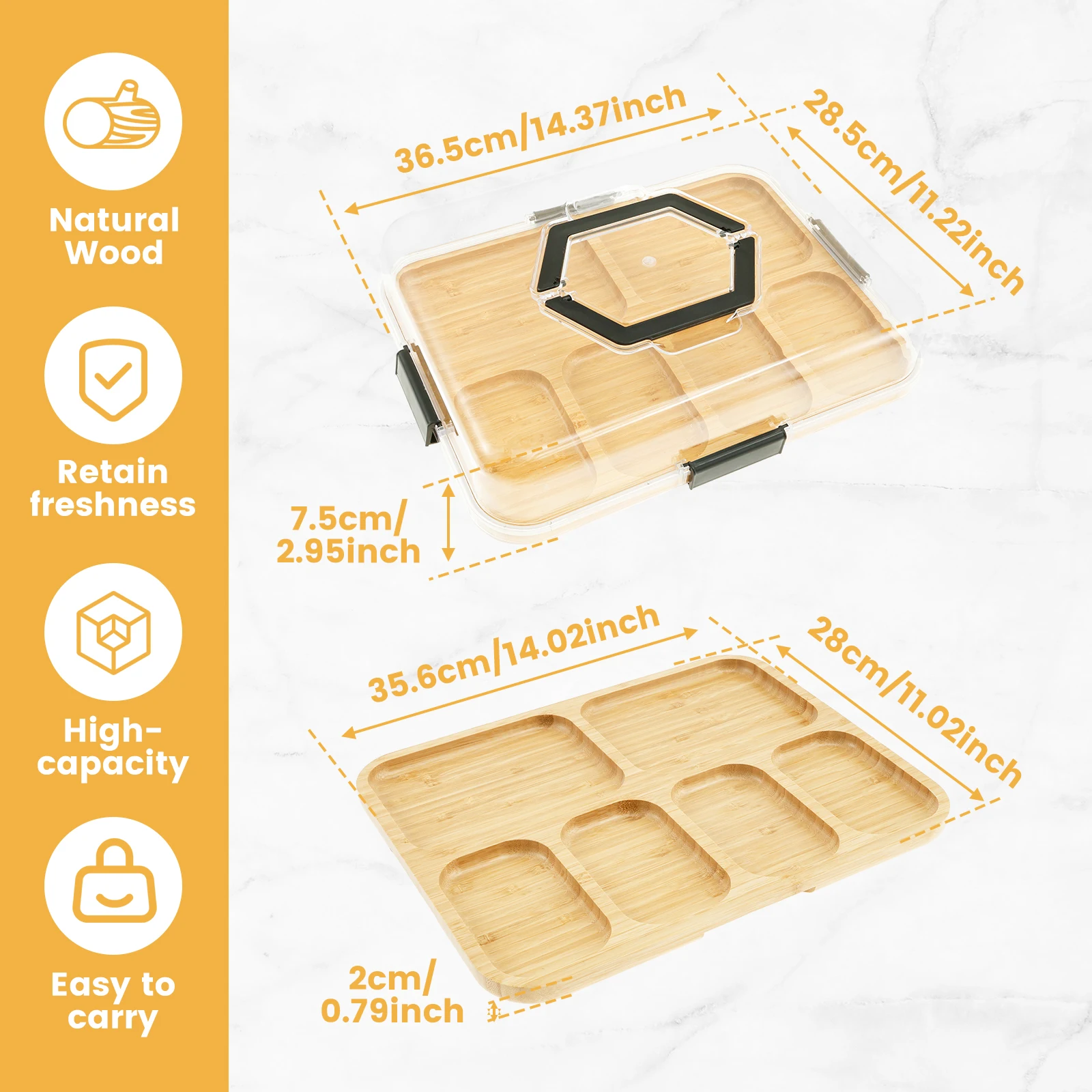 Bamboo Serving Tray with Clear PET Lid – Food Safe Storage & Serving Solution 16 S9af7de7965a2446abab564532886b16bL