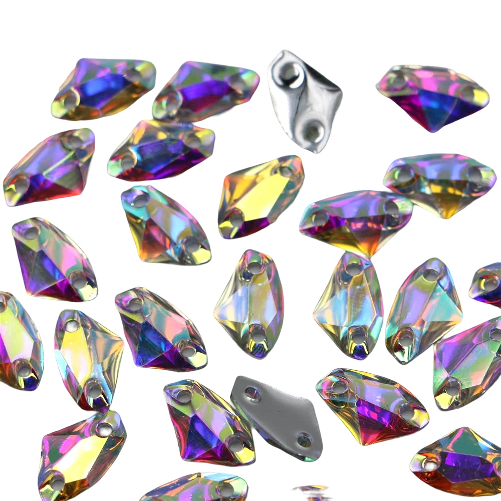 Axtförmige Harz-Strasssteine zum Aufnähen, AB-Farbe, flache Rückseite, heteromorphes Strass für Kleidung, Accessoires, Schuhe