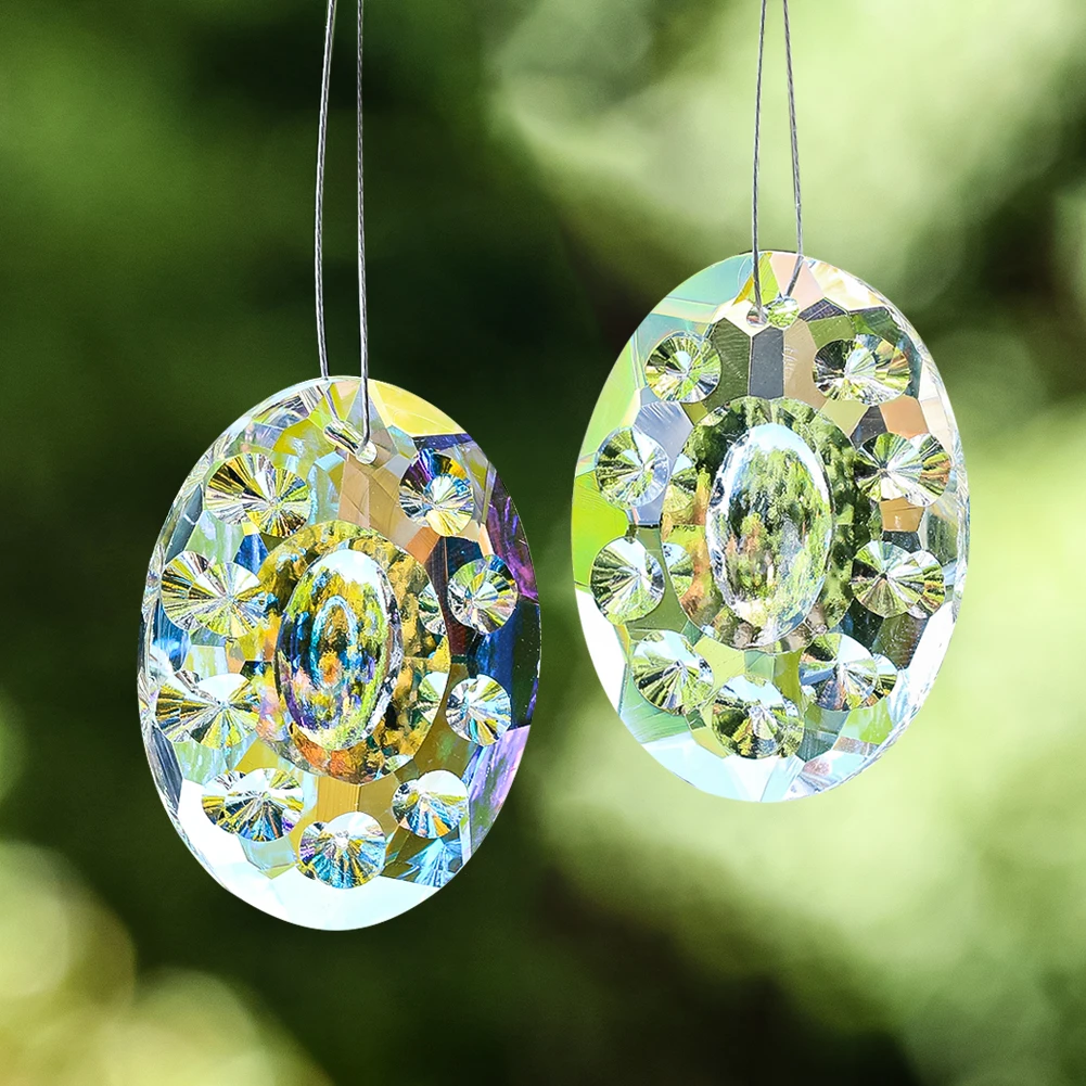 48MM AB Color Aurora Faceted Prism Glass Oval Donut-shape Clear Crystal Chandelier Dangle Lamp Parts Rainbow Sun Catcher Decor