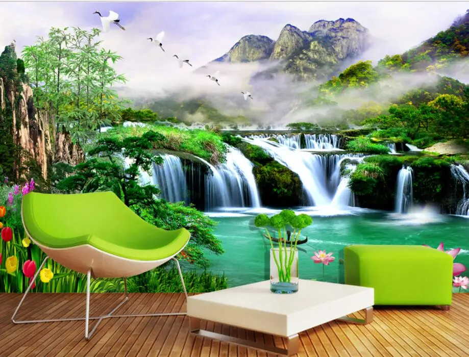 Custom Waterfall Mural para decoração de casa,
