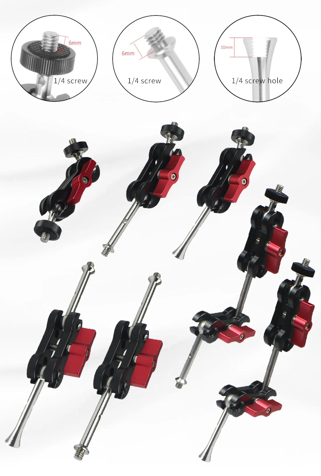 Description Picture 5 of item360 Swivel Tripod Magic Arm Dual Ball head 1/4" Screw Adjustable Camera Video Monitor Flash Light Arm Mount Adapter for SLR Cage