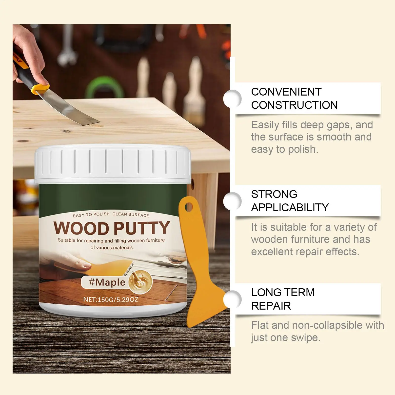 150g Wood Putty Filler Paintable Wood Filler Floor Scratch Repair Filling Wooden Furniture Repair Exterior