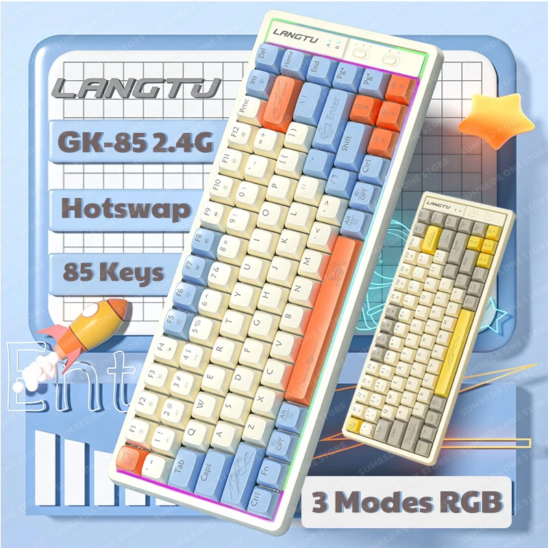 

Langtu GK85 Bluetooth 2.4G Wireless Mechanical Keyboard 85 Keys Keycaps RGB Light Hotswap Gaming Keyboard For PC iPad Phones