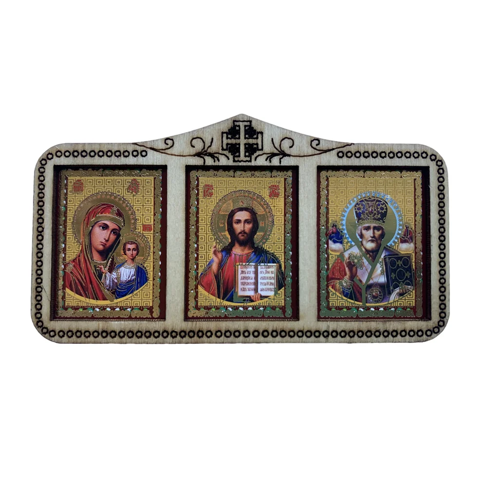 Wood Icon Plaque 1pcs Orthodox Father and Virgin Mary Home Decoration Jesus Christmas Decorative