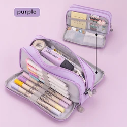 Large Capacity Aesthetic Pencil Pouch - Simple, Sturdy & Multifunctional Stationery Organizer (PURPLE)
