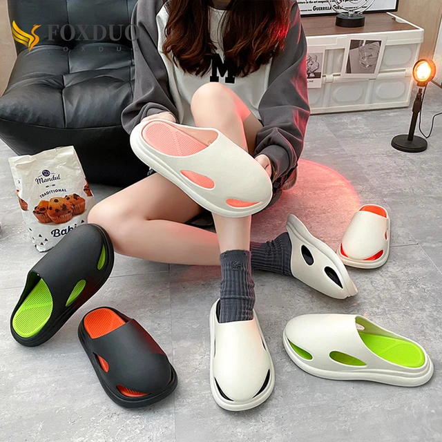 New Summer Slippers For Women Men Beach Sneaker Slippers Soft Thick Sole  Print Pillow Slides Flat Couple Outdoor Sandals Shoes - Women's Slippers -  AliExpress