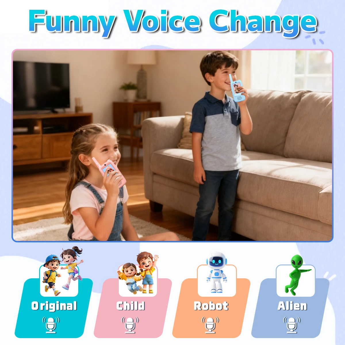 AIRITON Kid Walkie Talkie HD Sound with Selfie Photo & Emoticons - Children's Video Gift Set, 2PCS