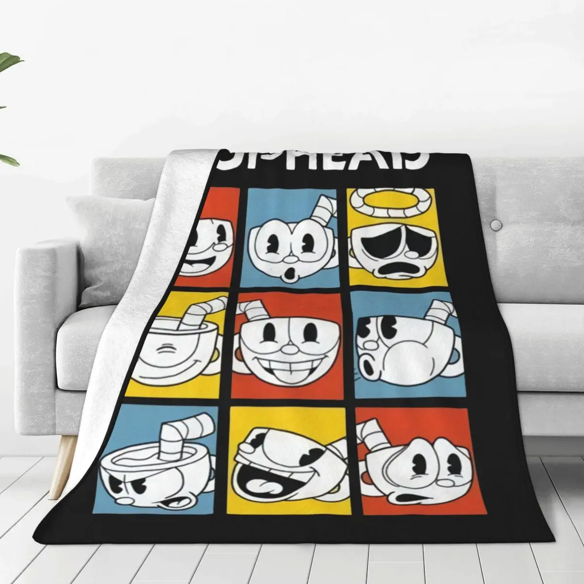 

The Cuphead Meme Coral Fleece Plush Throw Blankets Game Anime Blanket for Bed Travel Soft Plush Thin Quilt