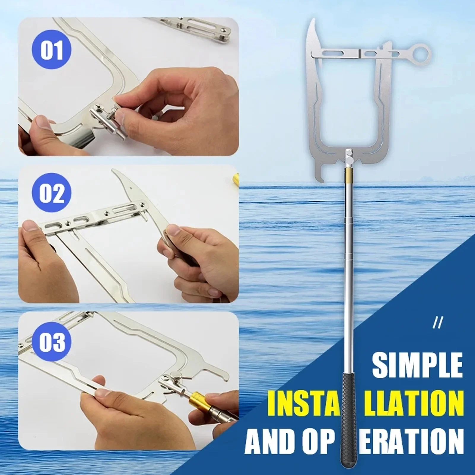 Multi Purpose Dock Multi-Purpose Mooring Rope Dock Hook Stainless Steel  Long-distance Threader Boat Hooks Cable Wire Guider Tool