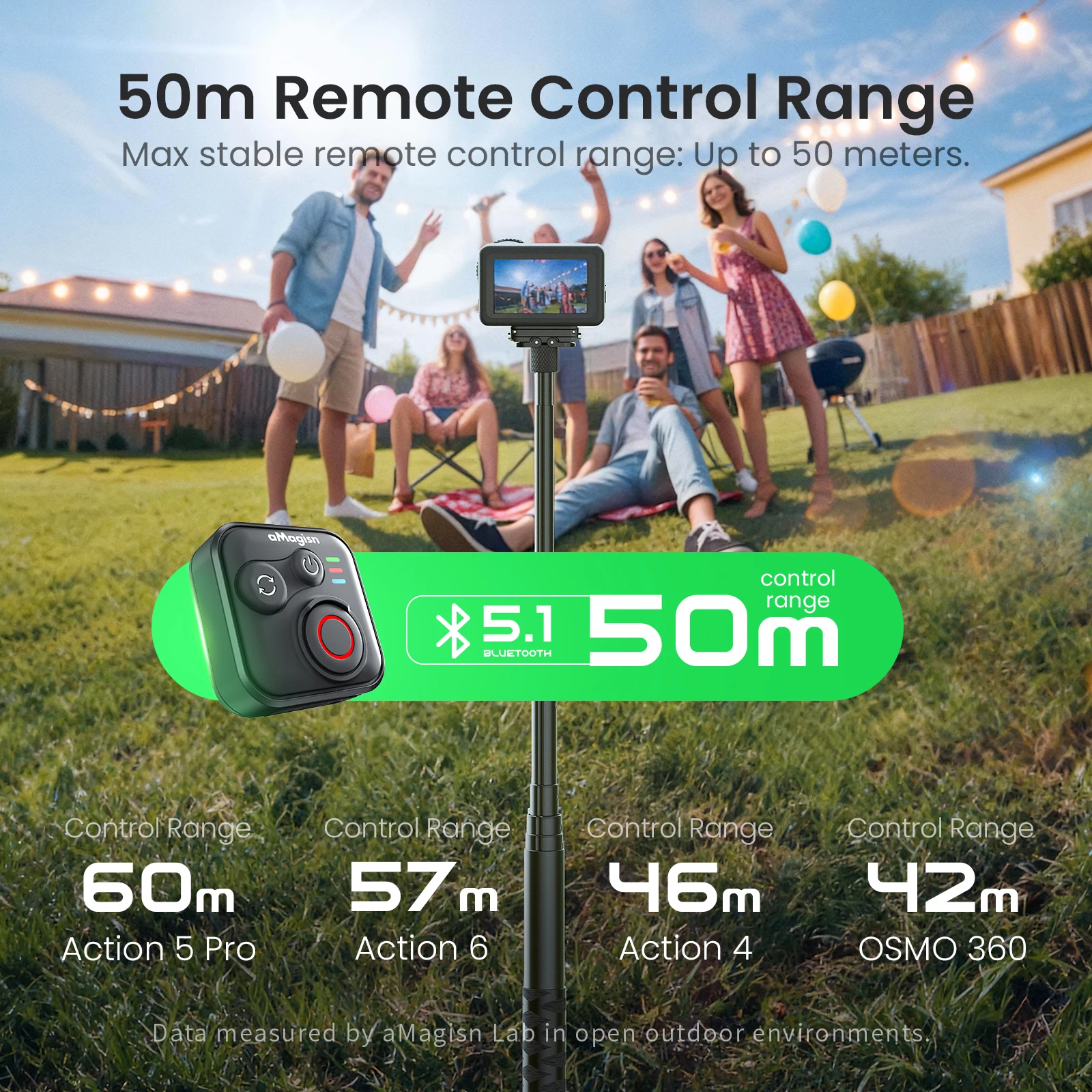Wireless Bluetooth Remote Controller for DJI Osmo 360/Action 6/5 Pro/4 50M Remote Control Device Waterproof Material