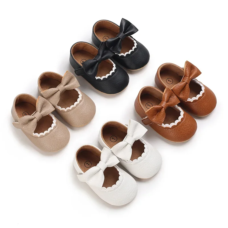 White Apricot Brown Baby Girl Princes Shoes Infant Toddler Bowknot First Walkers Non-slip Rubber PU Soft-Sole Flat Shoes E26 4