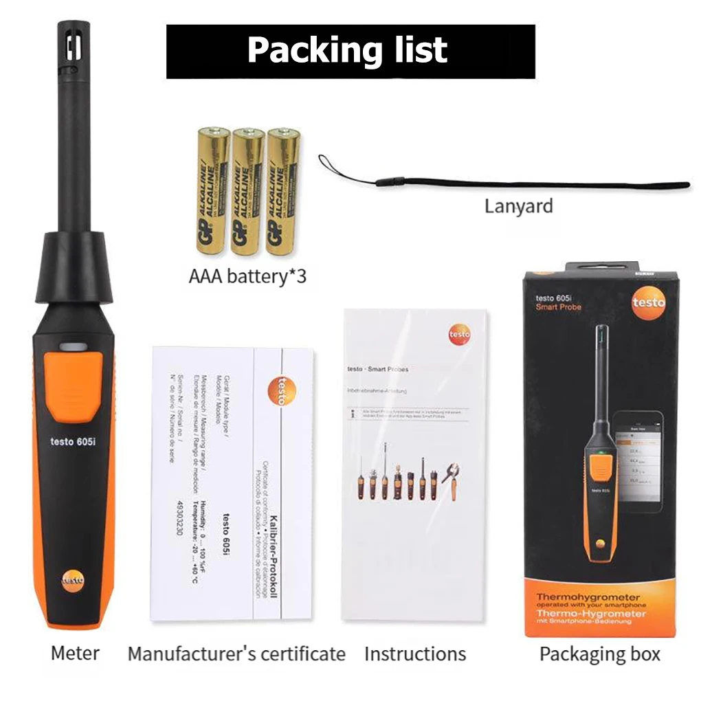 Testo 605i Handheld Temperature and Humidity Meter Wireless App Bluetooth Temper