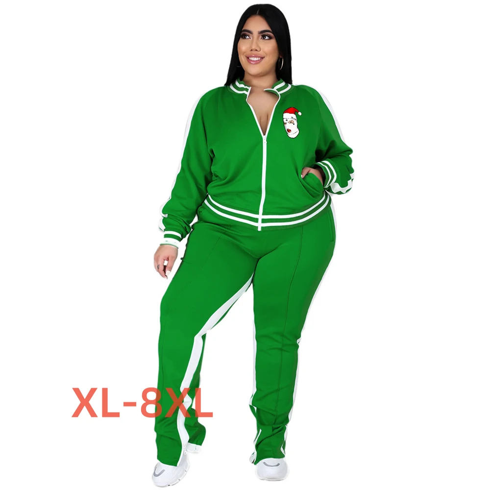 

Plus Size 4xl 5xl 6xl 7xl 8xl Jogging Femme Ensemble Suits Women Two Piece Set Christmas Print 2 Piece Winter Set Women Clothes