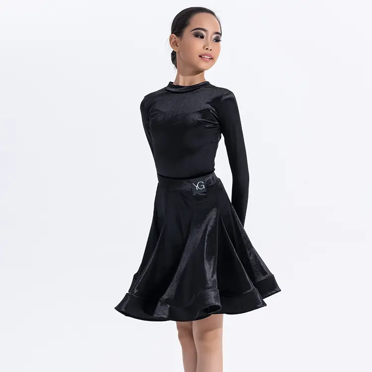 Girls Latin Dance Competition Clothing Glossy Fabric Long Sleeves Dance Dress Kids Cha Rumba Dance Practice Training Wear - Image 16