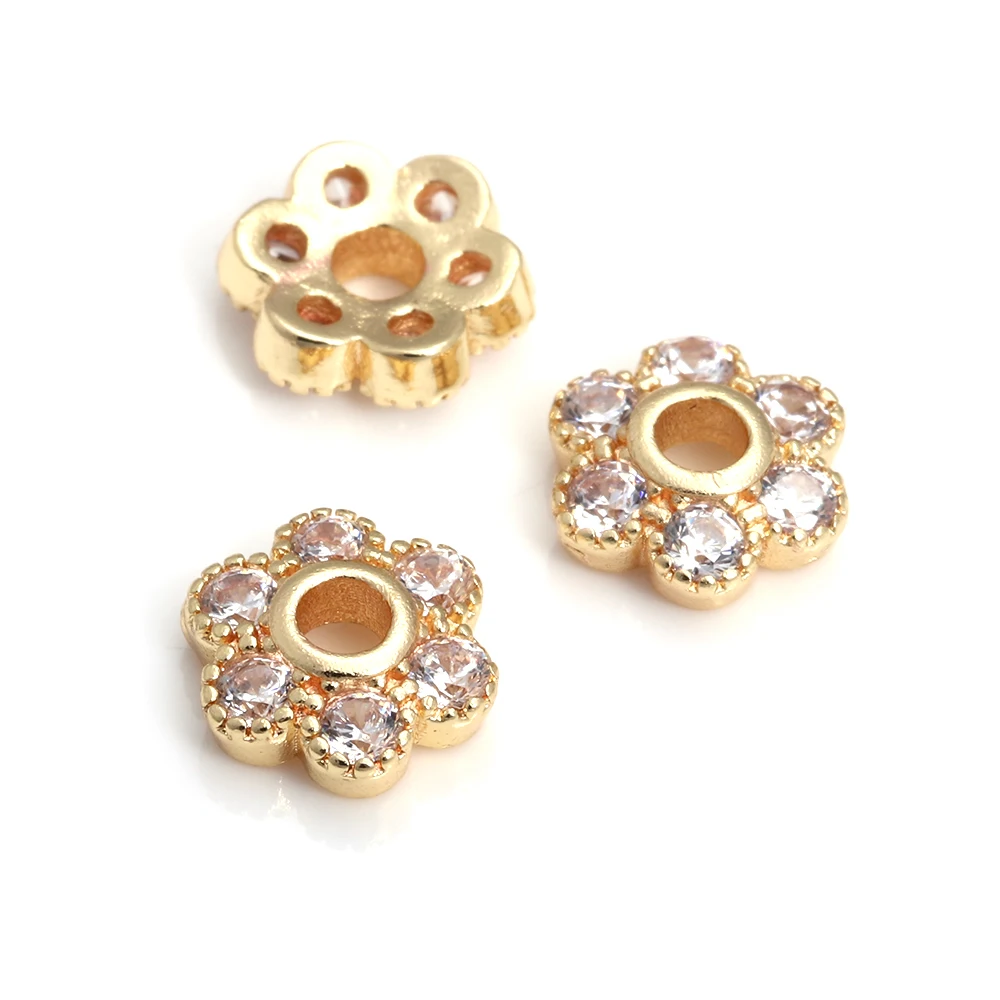 10 Uds. De latón y circonita de Color dorado de 18K, tapas de cuentas de flores, joyería, pendientes, suministros para hacer cuentas, accesorios Diy - details 16