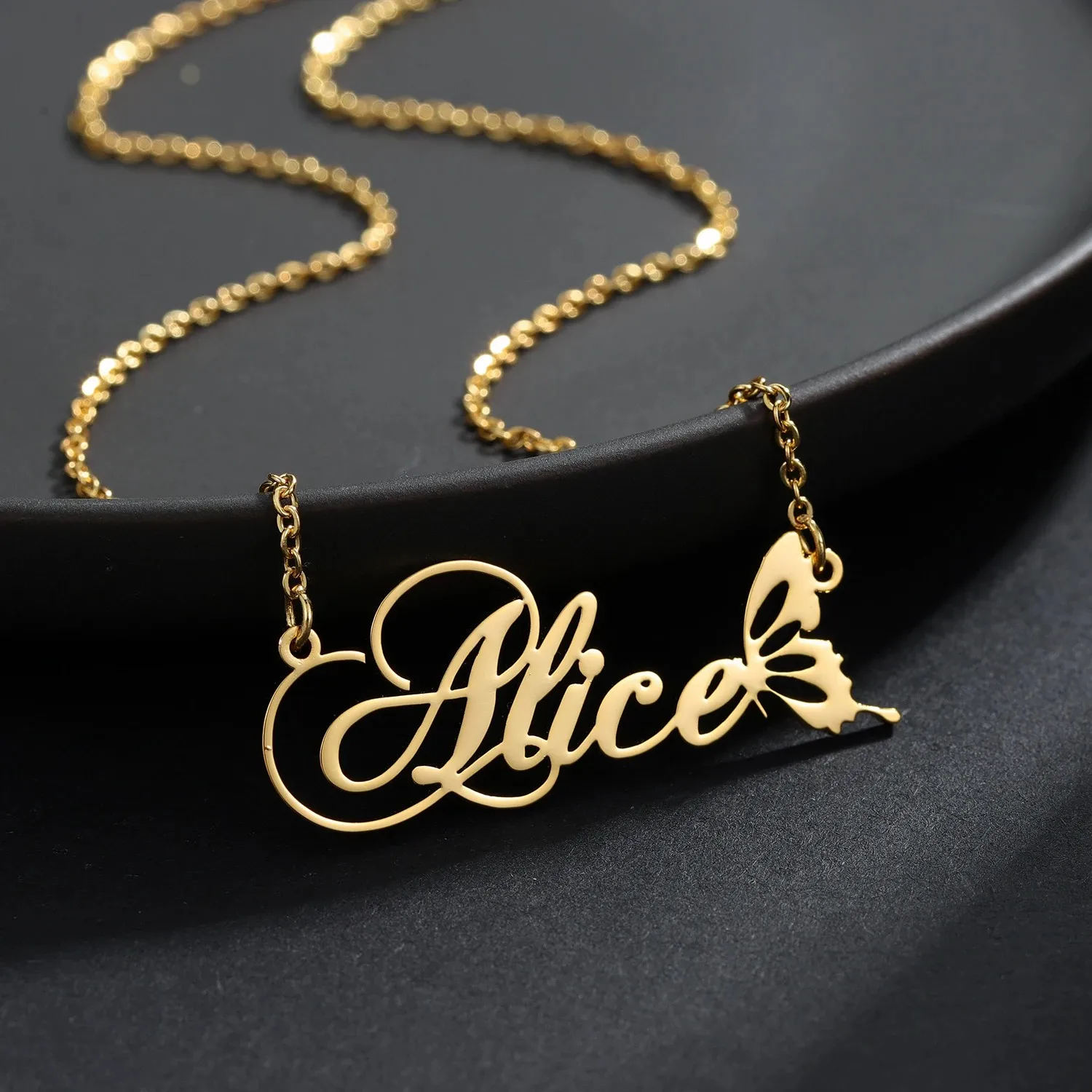 

Custom Name Necklace With Butterfly Personalized Gold Stainless Steel Nameplate Name Chain Jewelry For Women Christmas Gifts